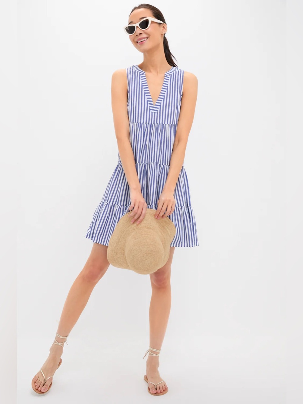 Pomander Place Blue and White Stripe Sleeveless Cotton Poplin Kenzo Dress size S
